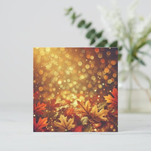 Invitation Imprimable Golden Autumnal Feuilles Bokeh Scrapboo (Debout devant)