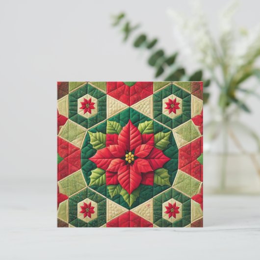 Invitation Imprimable Hexagon Patchwork Poinsettia Scrapbook (Debout devant)