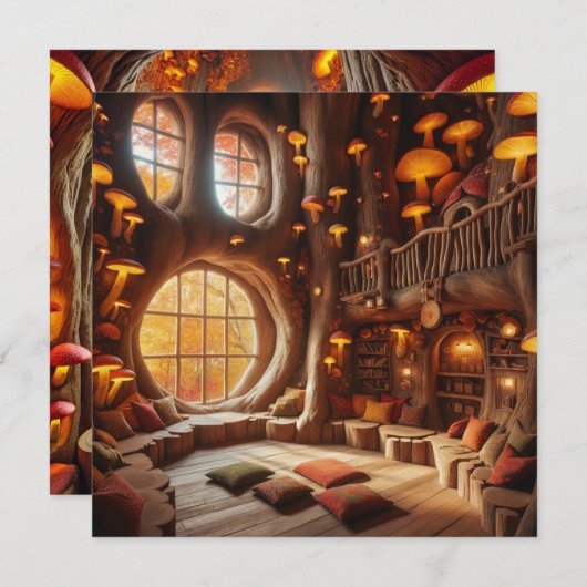 Invitation Imprimable livre blanc à l'arbre creux d'automne (Devant / Derrière)