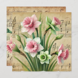 Invitation Imprimable Livre de jonquilles rose et verte Vinta