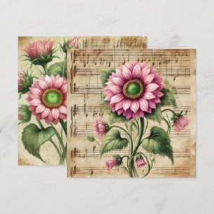 Invitation Imprimable Livre de tournesol rose et vert Vintage