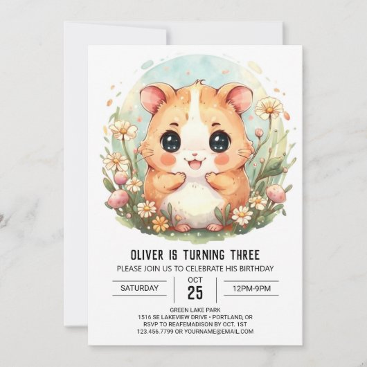 Invitation Imprimable Mignonne Hamster Anniversaire (Devant)