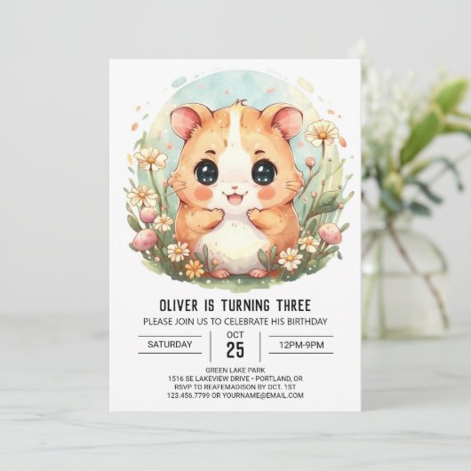 Invitation Imprimable Mignonne Hamster Anniversaire (Debout devant)