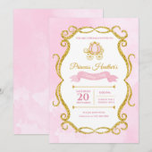 Invitation Imprimable Parties scintillant rose et or Princess (Devant / Derrière)