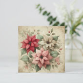 Invitation Imprimable Shabby Chic Linen Poinsettias Scrapbook (Debout devant)