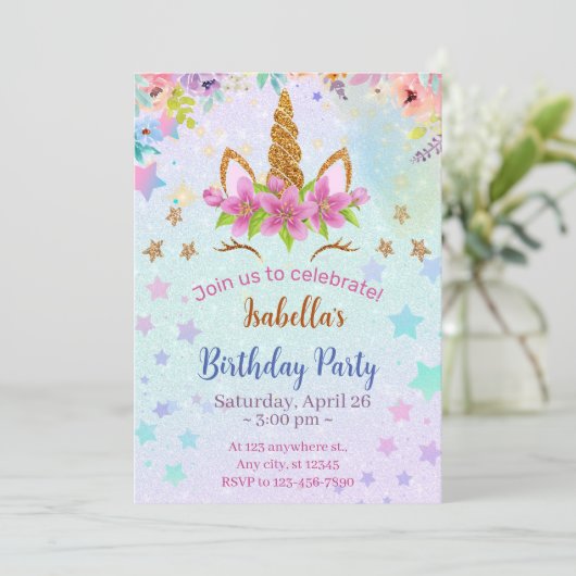 Invitation Imprimable Unicorn Anniversaire Modèle, (Debout devant)