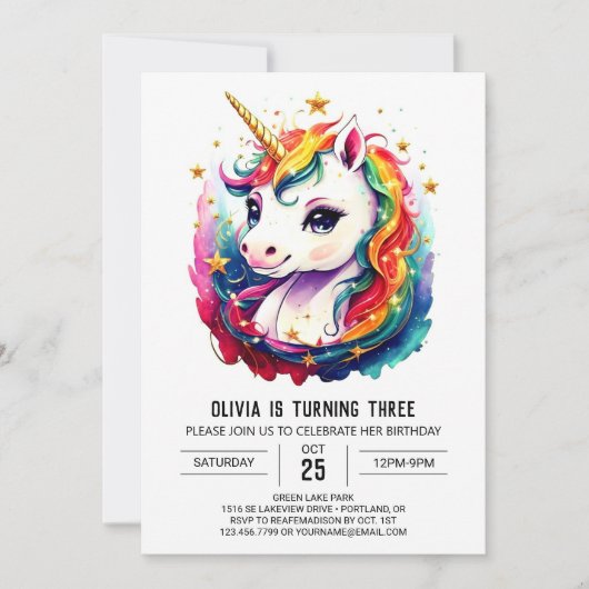 Invitation Imprimable Unicorn Anniversaire plaisir (Devant)