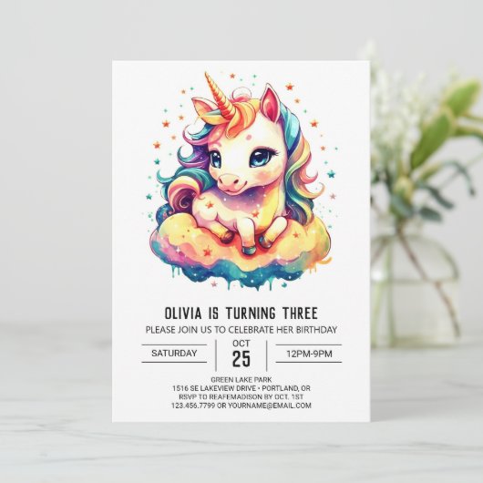 Invitation Imprimable Unicorn Birthday Whimsy (Debout devant)