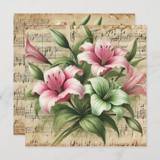 Invitation Imprimable Vintage Pink & Green Lilies (Devant / Derrière)