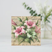 Invitation Imprimable Vintage Pink & Green Lilies (Debout devant)