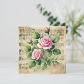 Invitation Imprimable Vintage rose et vert Roses (Debout devant)