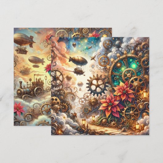 Invitation Imprimable Whimsical Steampunk Poinsettia Scrapboo (Devant / Derrière)