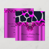 Invitation Imprimé animal diamants arc rose chaud léopard (Devant / Derrière)