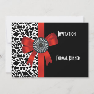 Invitation Imprimé Animal Noir Blanc Rouge Nœud