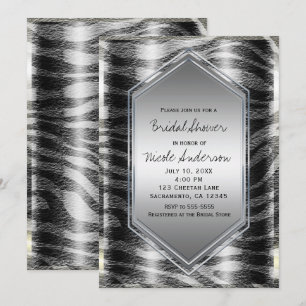 Invitation Imprimé animalier exotique zèbre argent noir pour