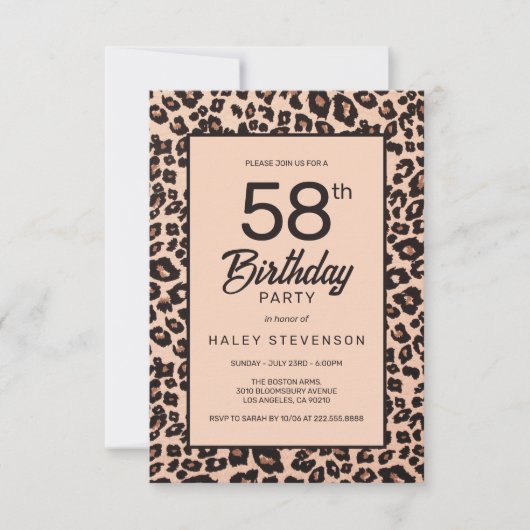 Invitation Imprimé Animalier Léopard Élégant Anniversaire 58 (Devant)
