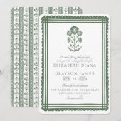 Invitation Imprimé Botanique Vert Herbeux pour Mariage (Devant / Derrière)