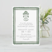 Invitation Imprimé Botanique Vert Herbeux pour Mariage (Debout devant)