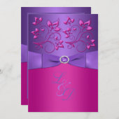 Invitation IMPRIMÉ BOW Purple Fuchsia Floral Monogramme Invit (Devant / Derrière)