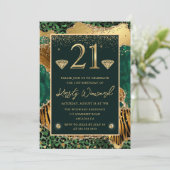 Invitation Imprimé d'animal de jungle verte Agate 21e anniver (Debout devant)