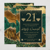 Invitation Imprimé d'animal de jungle verte Agate 21e anniver (Devant / Derrière)