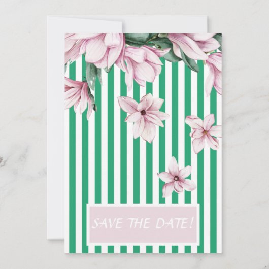 Invitation Imprimé de magnolia à rayures vertes d'été, de pri (Dos)