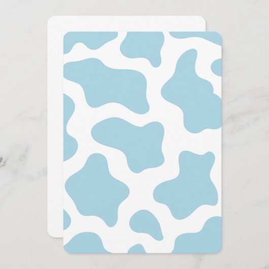 Invitation imprimé de vache bleu pastel kawaii (Devant / Derrière)