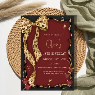 Invitation Imprimé élégant de léopard Cerise sauvage Glam Ann