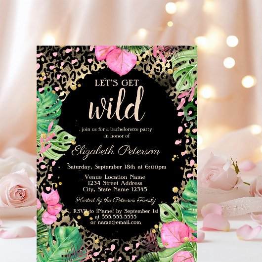 Invitation Imprimé feuilles de léopard doré Let's Get Wild