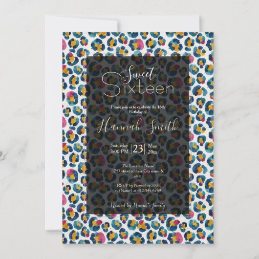 Invitation Imprimé léopard aquarelle coloré (Devant)