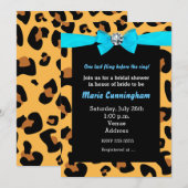 Invitation Imprimé léopard chic moderne aqua bleu bow party (Devant / Derrière)
