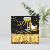 Invitation Imprimé léopard et talons dorés 50 ans et une fête (Debout devant)