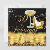 Invitation Imprimé léopard et talons dorés 50 ans et une fête (Devant)