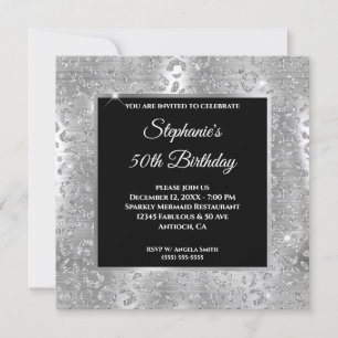 Invitation Imprimé léopard pailleté argent étincelant pour an