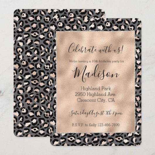 Invitation Imprimé léopard rose beige gris (Devant / Derrière)