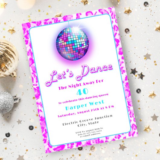 Invitation Imprimé léopard rose disco rétro danse anniversair