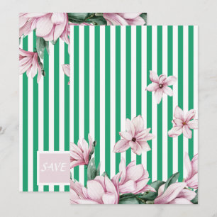 Invitation Imprimé magnolia rayé vert, été, printemps
