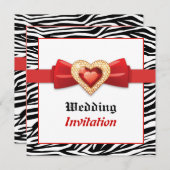 Invitation imprimé noir blanc zèbre avec mariage de bijoux ro (Devant / Derrière)