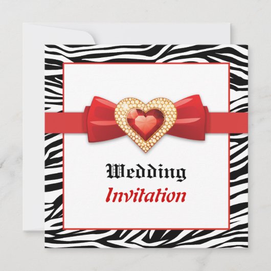 Invitation imprimé noir blanc zèbre avec mariage de bijoux ro (Devant)