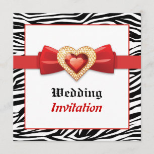 Invitation imprimé noir blanc zèbre avec mariage de bijoux ro