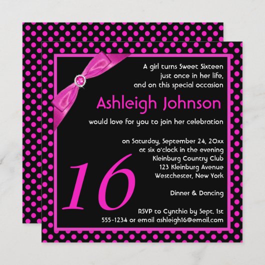 Invitation IMPRIMÉ POUCE DE POUCE DE RIBBON Sweet 16 Invitati (Devant / Derrière)