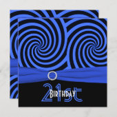 Invitation IMPRIMÉ RIBBON Bleu, Black Swirls 21e anniversaire (Devant / Derrière)