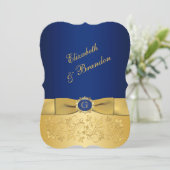 Invitation IMPRIMÉ RIBBON Bleu, Gold Floral Wedding Invitatio (Debout devant)