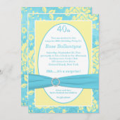 Invitation IMPRIMÉ RIBBON Bleu Jaune 40e anniversa (Devant / Derrière)