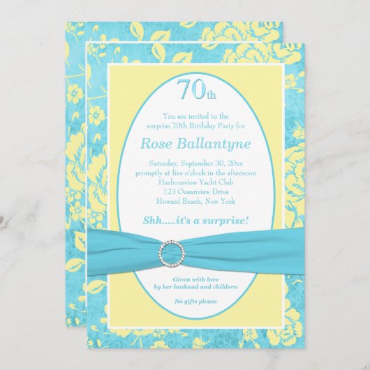 Invitation IMPRIMÉ RIBBON Bleu Jaune 70e anniversa (Devant / Derrière)