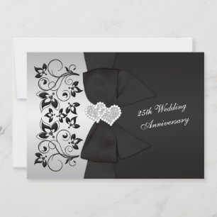 Invitation IMPRIMÉ RIBBON Noir, 25e anniversaire d'argent