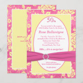 Invitation IMPRIMÉ RIBBON rose Jaune 50e anniversaire Invitat (Devant / Derrière)
