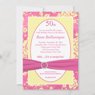 Invitation IMPRIMÉ RIBBON rose Jaune 50e anniversaire Invitat