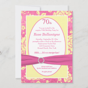 Invitation IMPRIMÉ RIBBON rose Jaune 70e anniversaire Invitat