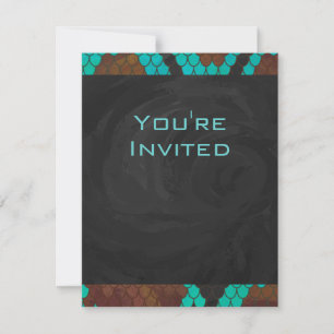 Invitation Imprimé serpent brun et sarcelle monogramme